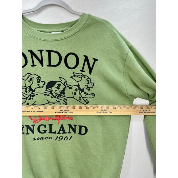 Disney 101 Dalmatians London England Sweatshirt Womens XL Green Pullover Cozy - Picture 9 of 10